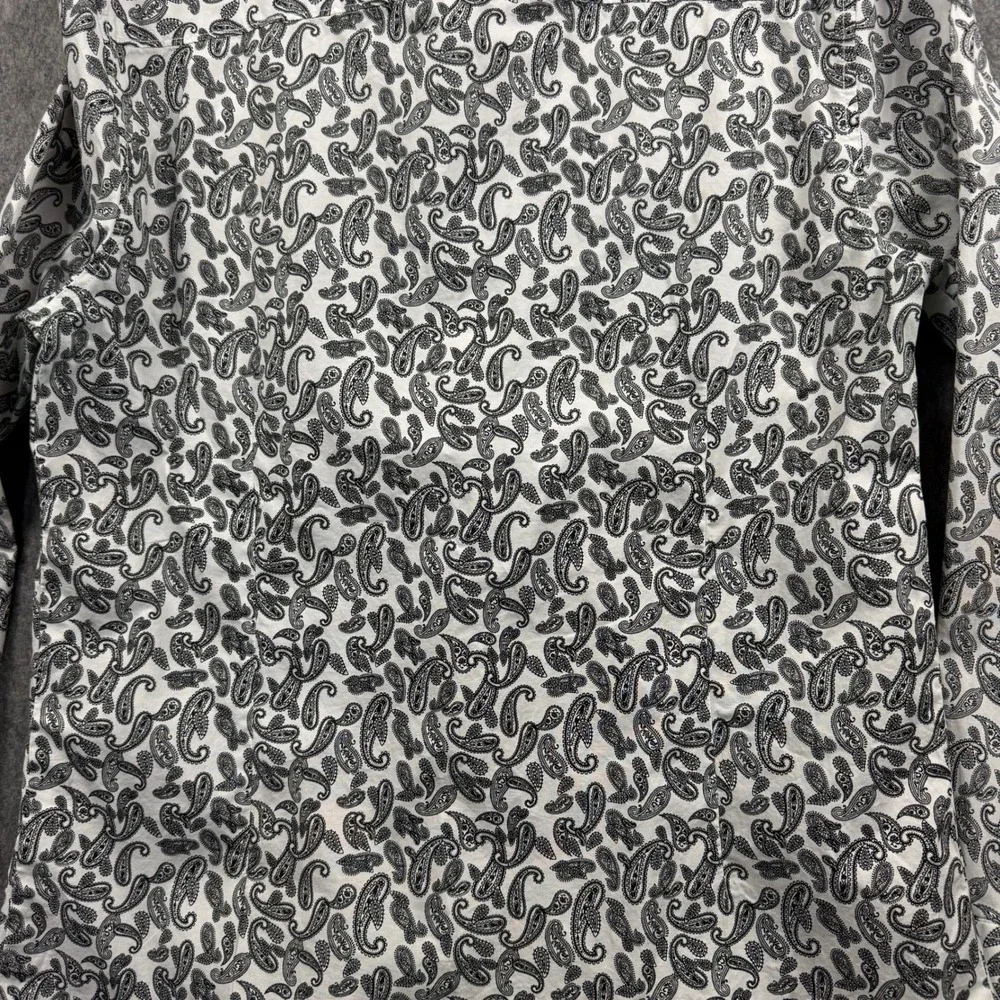 GUESS Womens Paisley Button Up Shirt White Black Long Sleeve XL Regular Fit